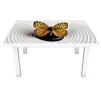 Виниловая наклейка на стол Тигровые Бабочки интерьерная ПВХ пленка для мебели мотыльки песок Серый 600*1200 мм
