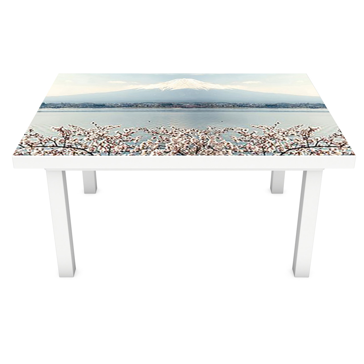 Вінілова наклейка на стіл Засніжені вершини декор меблів самоклейка Японія гори вишні Блакитний 600*1200 мм