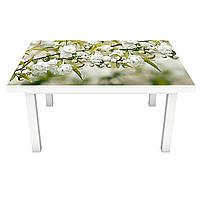 Виниловая наклейка на стол Белая Сакура декор мебели самоклейка цветущие ветки вишни Зеленый 600*1200 мм