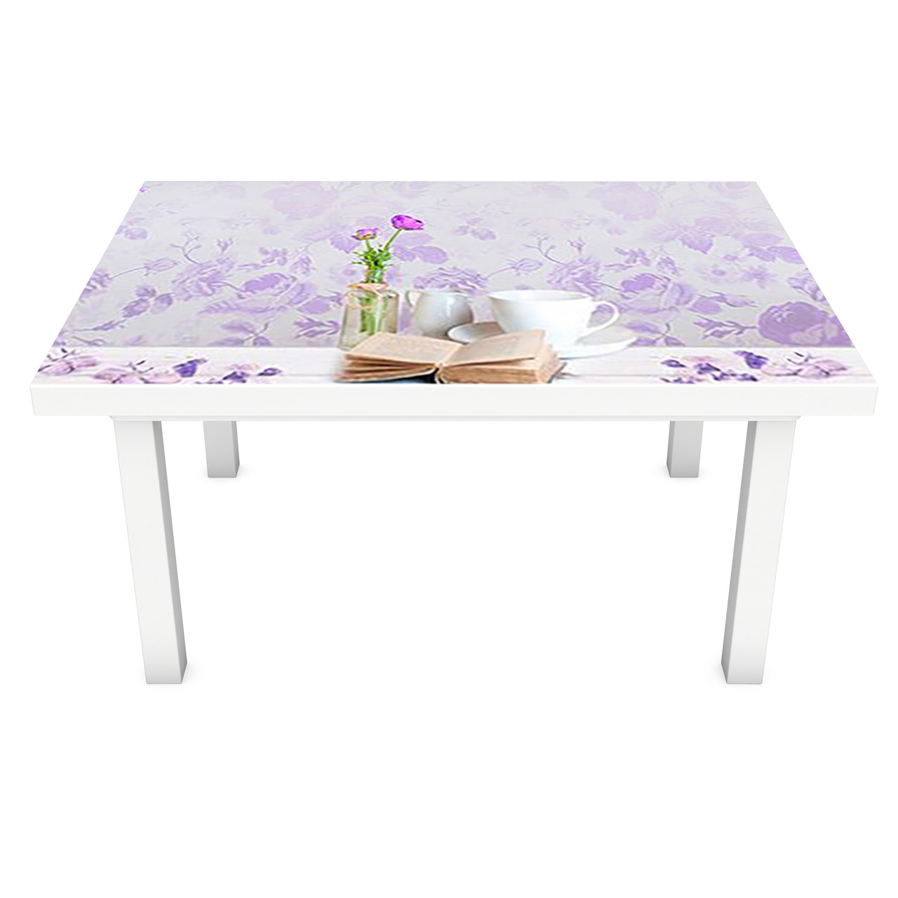 Вінілова наклейка на стіл Фіолетові квіти інтер'єрна ПВХ плівка для меблів рослинний візерунок 600*1200 мм