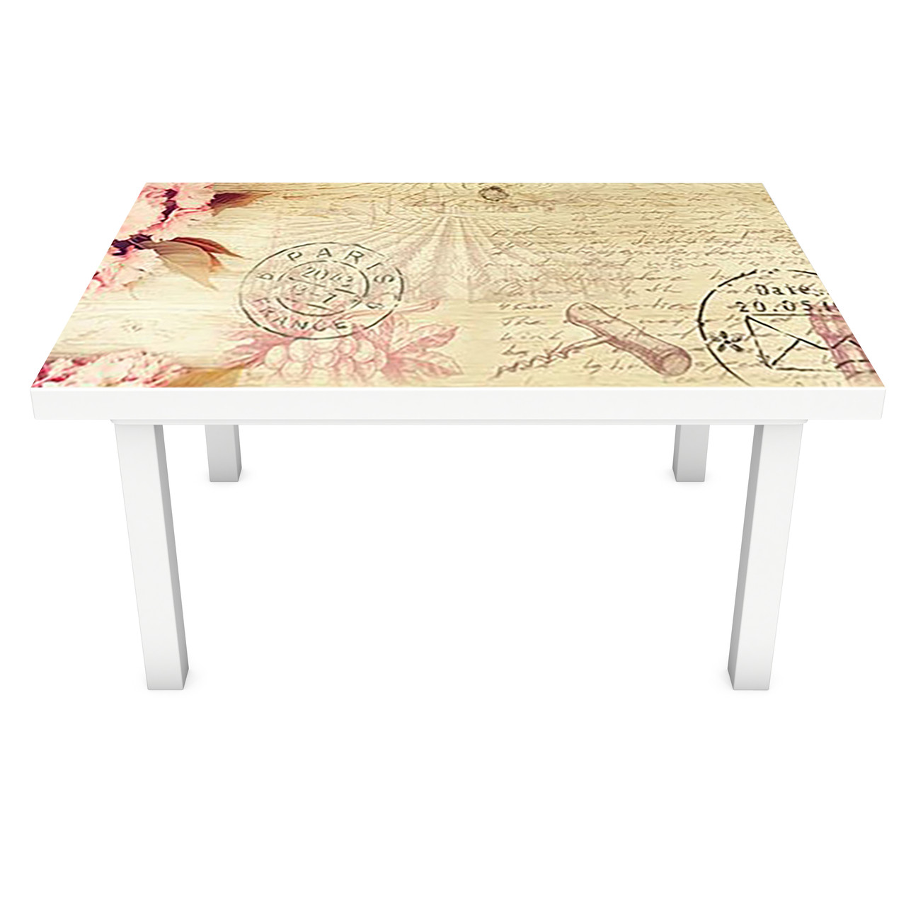 Вінілова наклейка на стіл Ніжні Гербери декор меблів самоклейка рожеві квіти вінтаж Бежевий 600*1200 мм