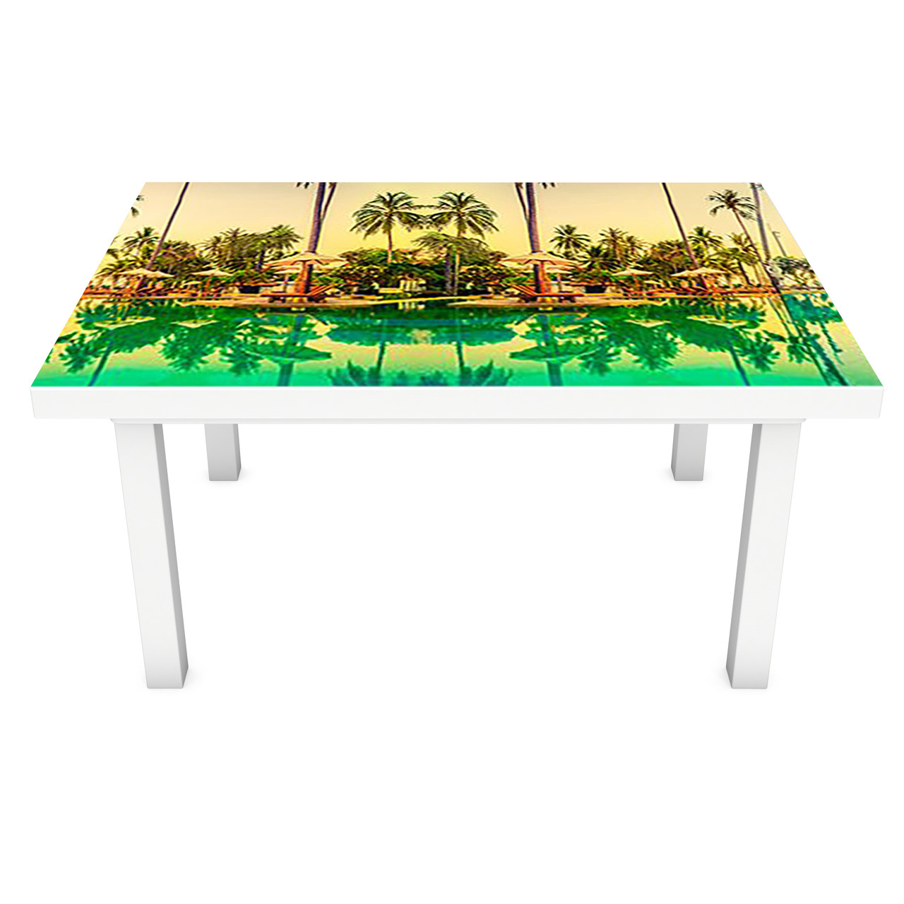 Вінілова наклейка на стіл Тропічний відпочинок інтер'єрна ПВХ плівка для меблів вода пальми Зелений 600*1200 мм, фото 1