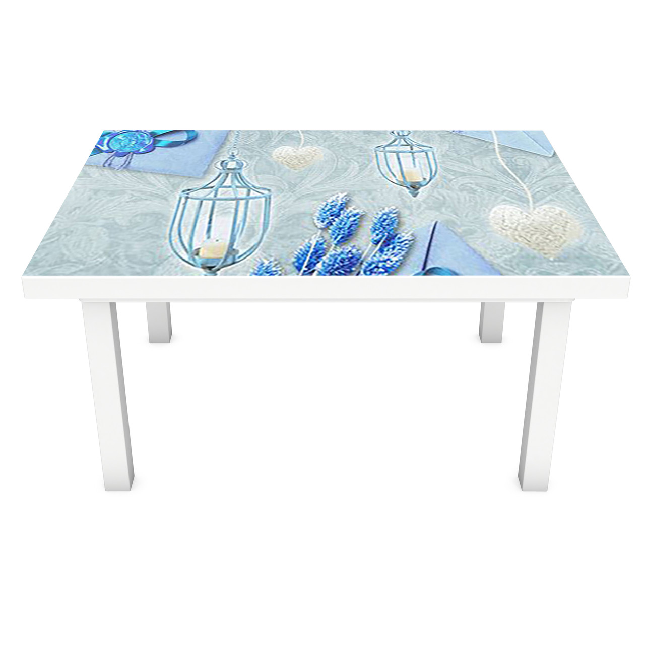 Вінілова наклейка на стіл Ліхтарі інтер'єрна ПВХ плівка для меблів Абстракція квіти Блакитний 600*1200 мм