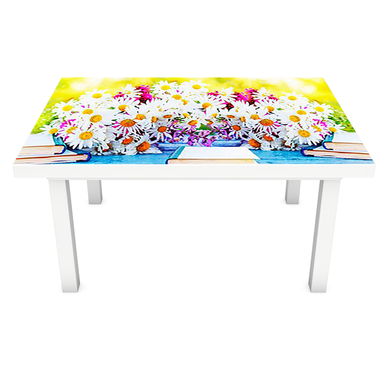 Вінілова наклейка на стіл Букет Ромашок інтер'єрна ПВХ плівка для меблів квіти Жовтий 600*1200 мм