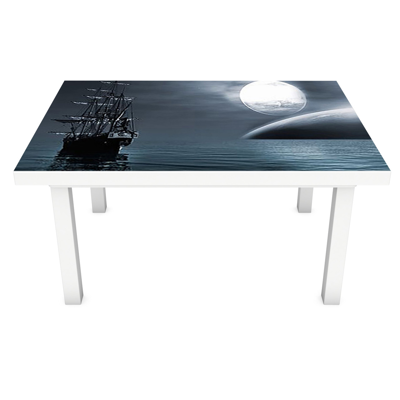 Вінілова наклейка на стіл Нічні Кораблі ПВХ плівка для меблів вітрильники море Синій 600*1200 мм