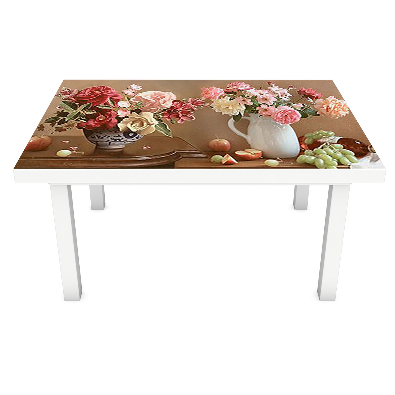 Вінілова наклейка на стіл Пишні Букети ПВХ плівка для меблів півонії троянди квіти Коричневий 600*1200 мм