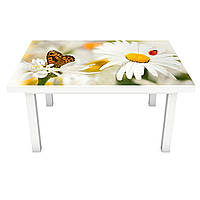 Виниловая наклейка на стол Ромашки и Бабочки декор мебели самоклейка цветы мотыльки Желтый 650*1200 мм