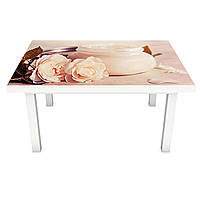 Виниловая наклейка на стол Ностальгия ПВХ пленка для мебели розовые розы крем Абстракция 650*1200 мм