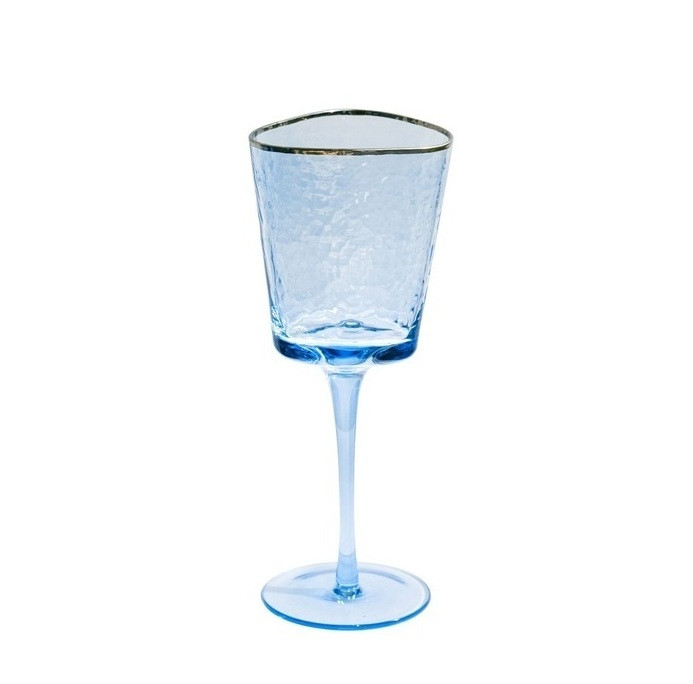 Келих для вина REMY-DECOR скляний Ice Evans 300 мл синього кольору із золотим кантом фужер весільний