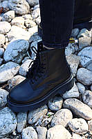 Боты Dr Martens Jadon Total Black женские кожаные ботинки Др Мартинс Жадон черные без меха демисезонные