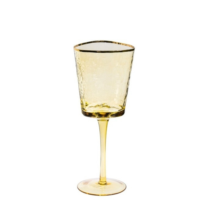 Келих для вина REMY-DECOR скляний Ice Evans 300 мл янтарного кольору із золотим кантом дизайнерський фужер