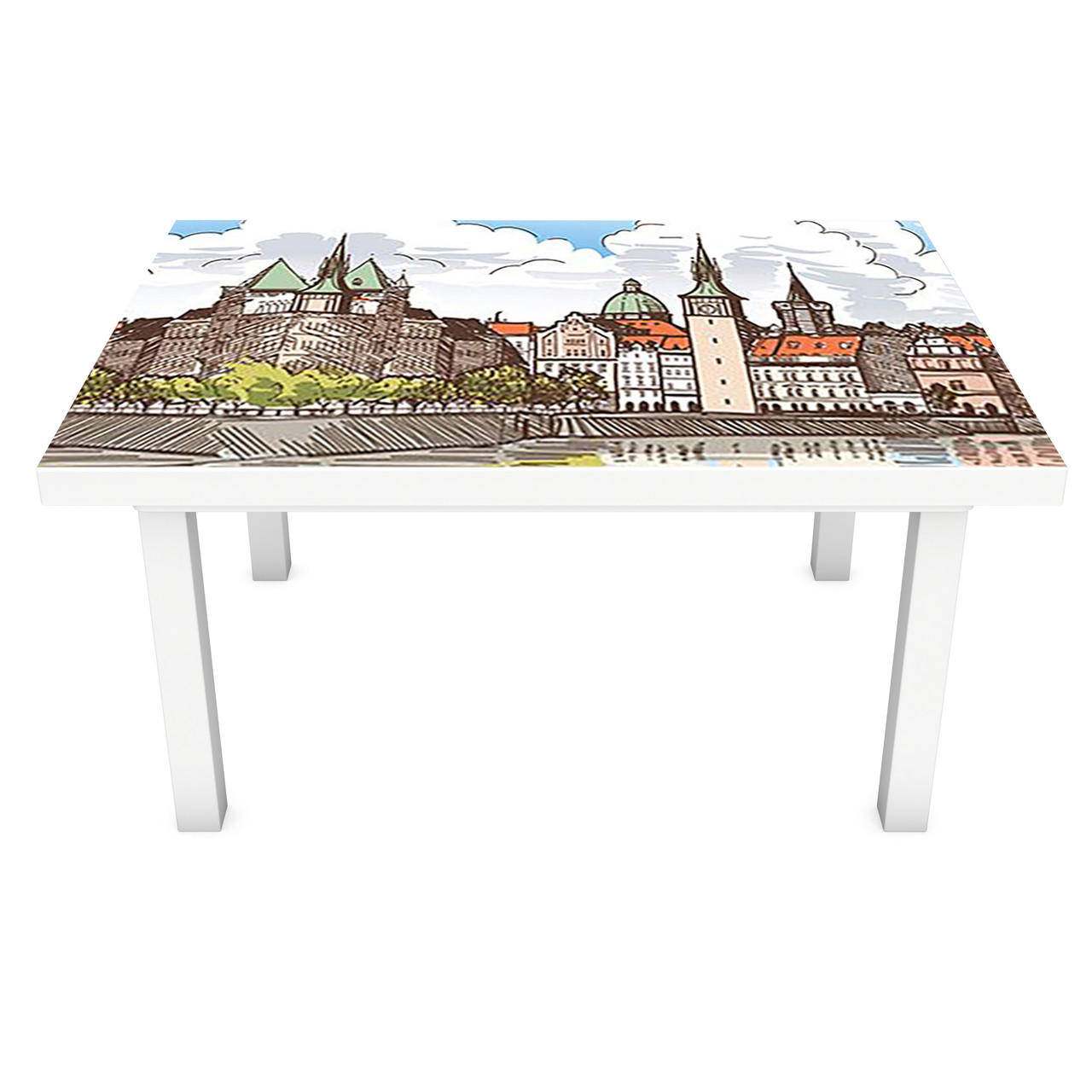 Наклейка на стіл Фортеця ПВХ інтер'єрна плівка для меблів олівець малюнок місто 600*1200 мм