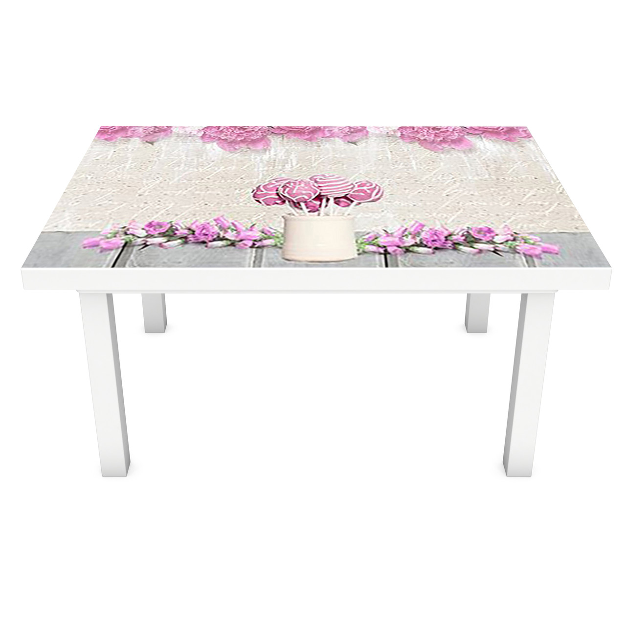 Наклейка на стіл Рожеві солодощі ПВХ інтер'єрна плівка для меблів квіти 3Д бежевий 600*1200 мм, фото 1