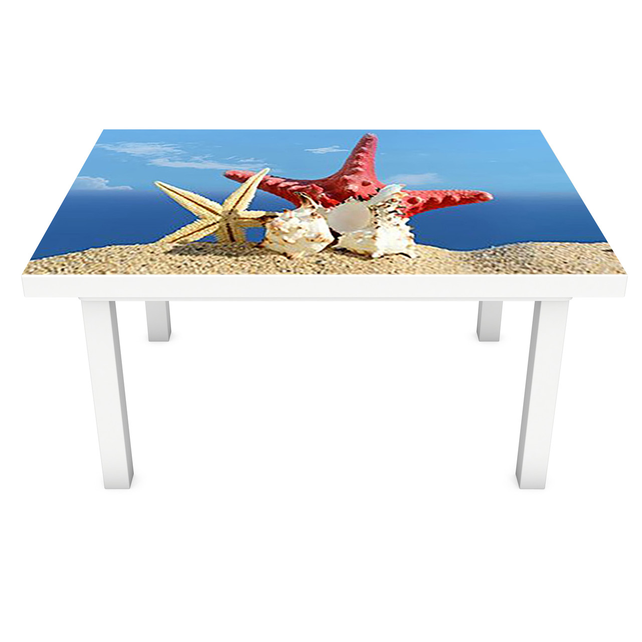 Наклейка на стіл Ракушки ПВХ інтер'єрна плівка для меблів пісок море зірка Синій 600*1200 мм
