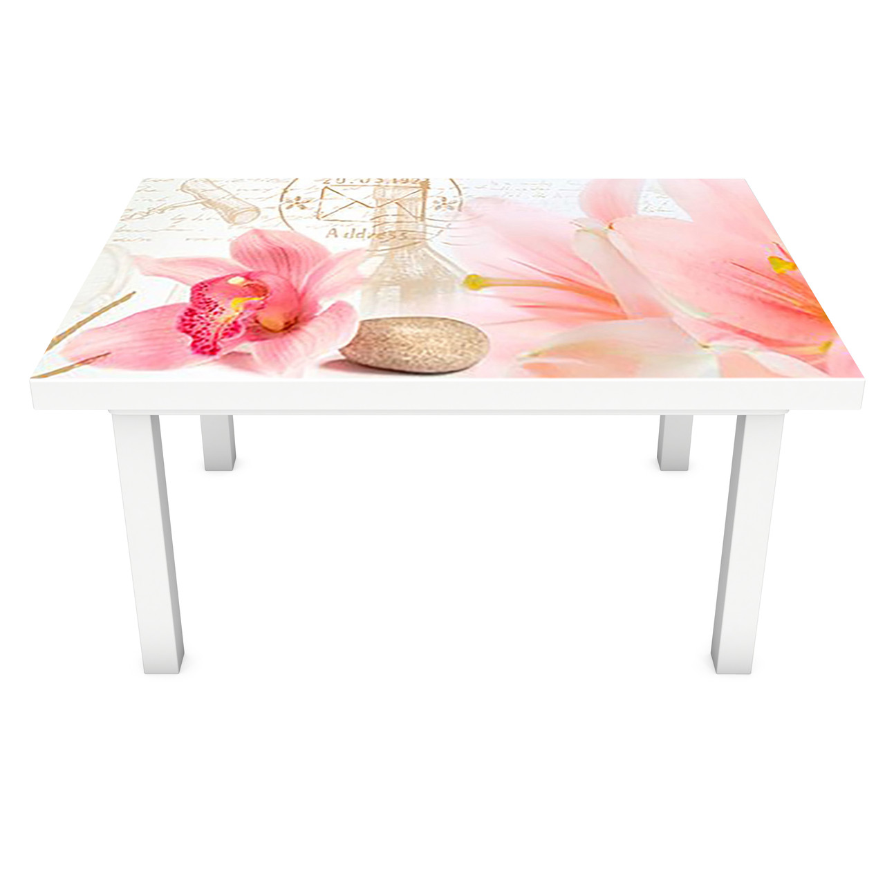 Наклейка на стіл Орхідеї Великі ПВХ інтер'єрна плівка для меблів рожеві квіти місто 600*1200 мм