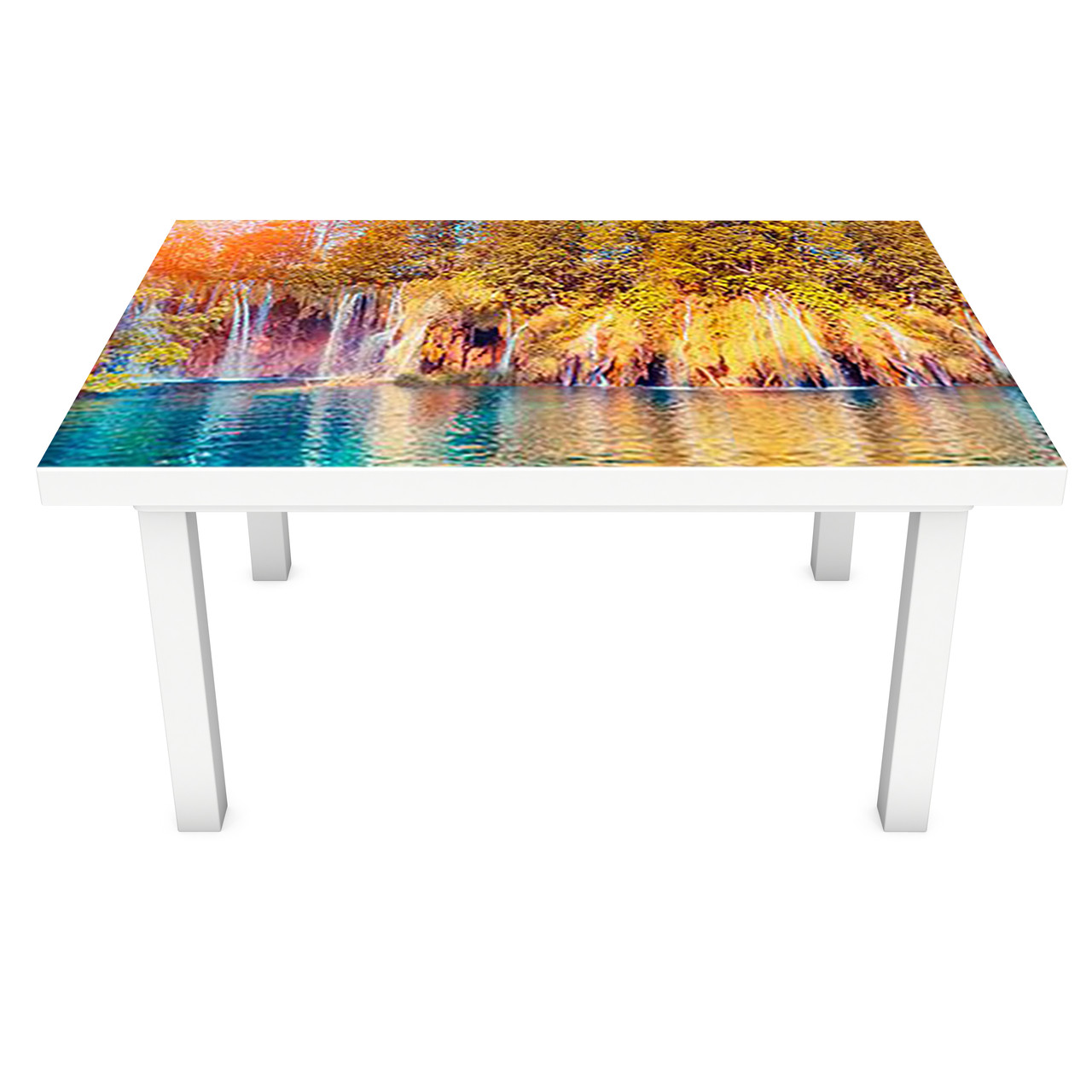 Наклейка на стіл Осіннє відображення ПВХ інтер'єрна плівка для меблів жовте листя вода Блакитний 600*1200 мм