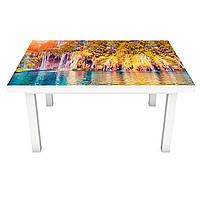 Наклейка на стол Осеннее отражение ПВХ интерьерная пленка для мебели желтые листья вода Голубой 600*1200 мм