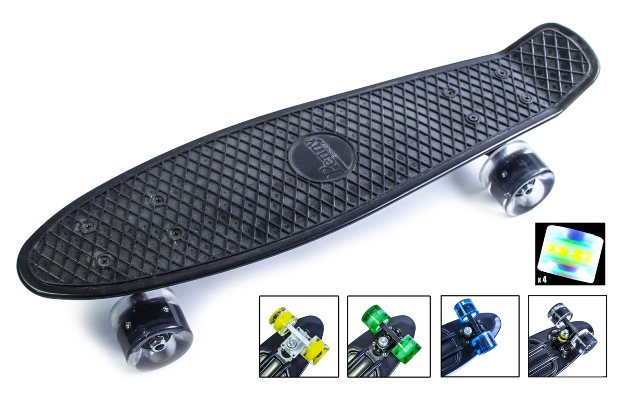 Скейт Black Penny Board на колесах, що світяться при катанні