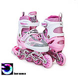 Комплект роликів із захистом і шоломом Happy. Рожевий колір. Розміри 34-38 / 38-41, фото 2