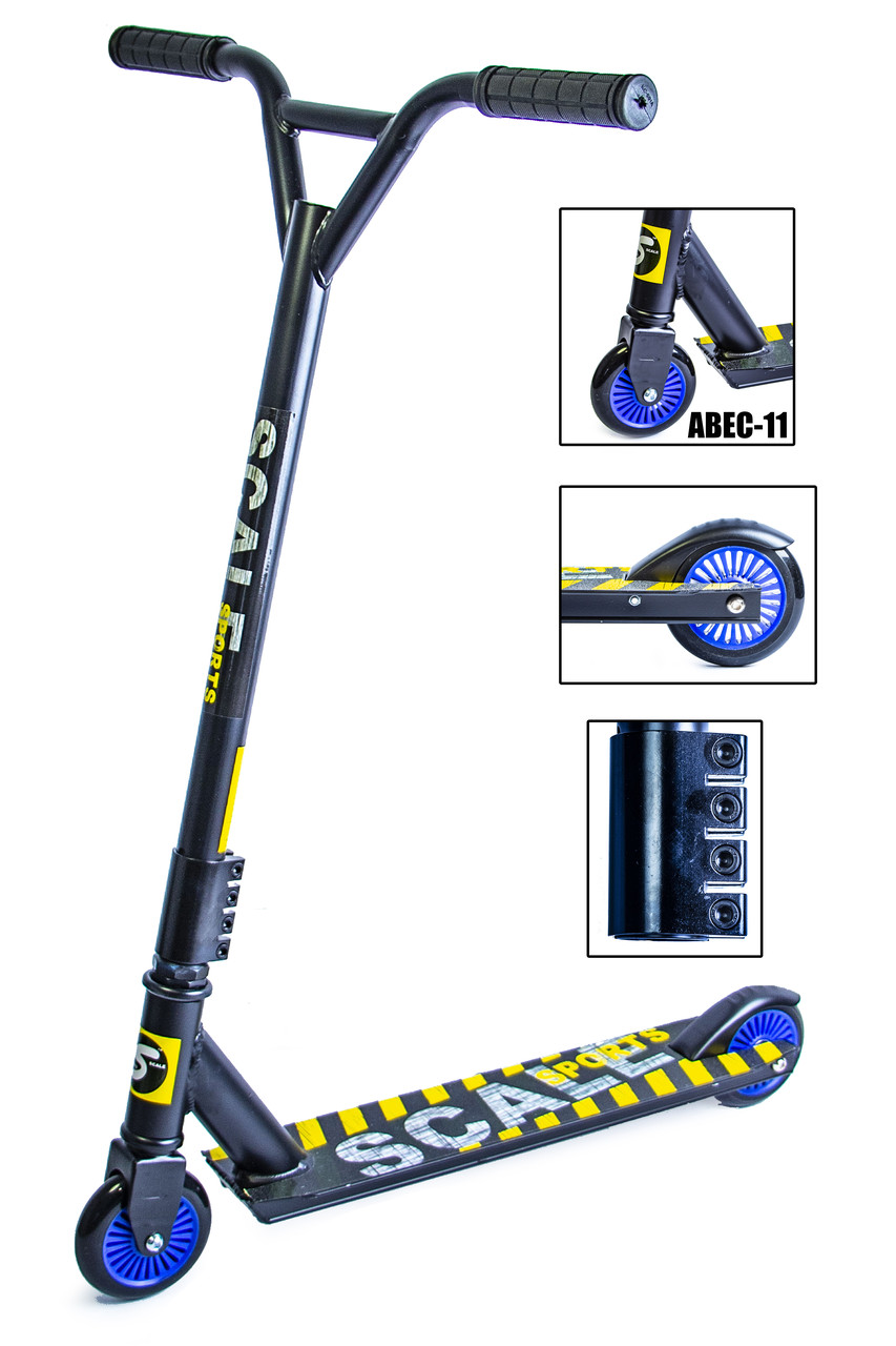 Трюковый Самокат Tornado от Scale Sports на Подшипниках Abec-7 Черного ...