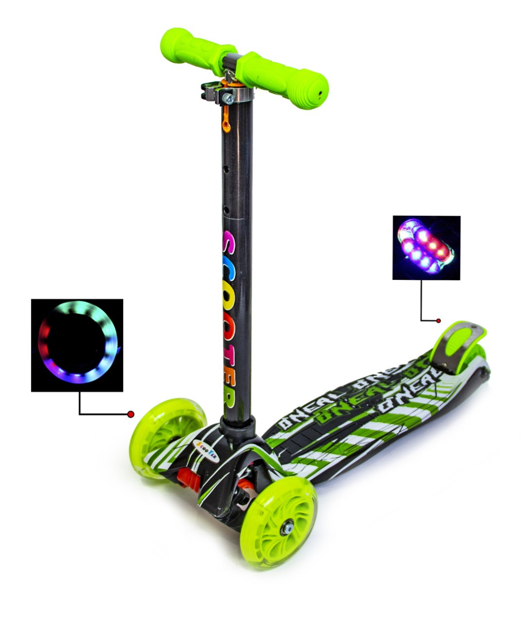 Самокат Maxi Scooter O'Neal, зі світними зеленими колесами, фото 1