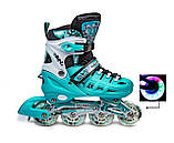 Розсувні ролики Scale Sports з м'якими колесами. Яскраво-м'ятного кольору. Розмір 29-33, фото 2