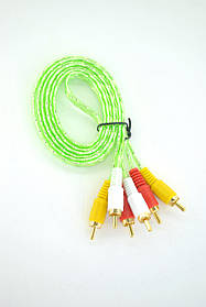 Аудіо кабель RCA: 3RCA-3RCA (3 тюльпана) 1.5m (силіконова обплетення) green