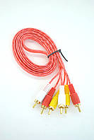 Аудіо кабель RCA: 3RCA-3RCA (3 тюльпана) 1.5m (силіконова обплетення) red