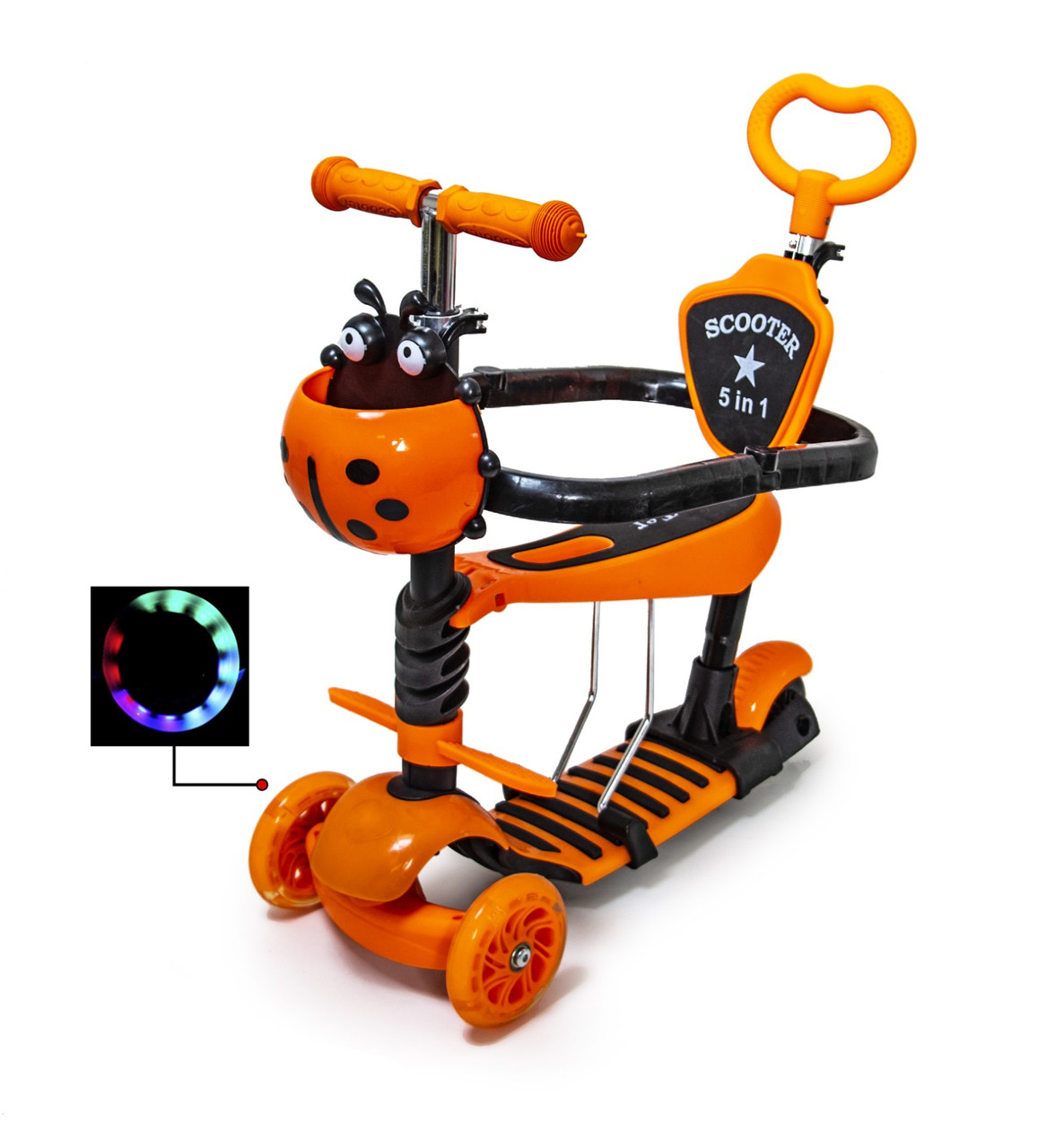Самокат із захисним бампером Scooter "Сонезна Корівка" 5 в 1. Жовтогарячий