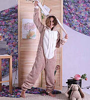 Комбінезон дитяча піжама махровий дитячий з вушками сірий теплий кігуру р. 34-40