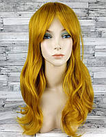 Перука жовта довга хвиляста з довгим чубчиком жіноча для жінок 60см зі штучного волосся