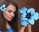 Оригінальний подарунок дівчині. Прикраси ручної роботи "Блакитні гладіолуси"(сережки+кулон+шпилька), фото 3