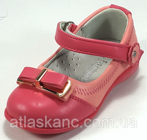 Туфлі Fieerinni Н123-2 р. 21-24 к/з, рожеві, із золотим бантом, фото 1