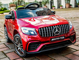 Дитячий електромобіль Джіп Mercedes-Benz GLC 63S Coupe, Кожане сидіння, Автопокраска, вишний