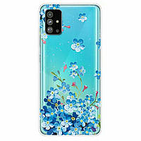 Силиконовый (TPU) чехол Deexe Pretty Glossy для Samsung Galaxy S20 Plus (G985) - Blue Flowers
