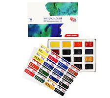 Набір акварельних фарб Rosa Studio Watercolours NEW 16 кольорів кювету картонна коробка