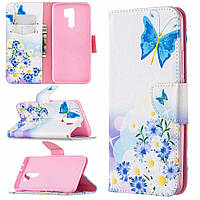 Чехол-книжка Deexe Color Wallet для Xiaomi Redmi 9 - Blue Butterfly and Flowers