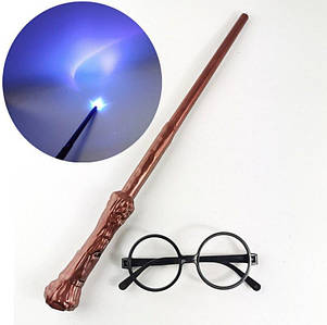 Чарівна паличка (звук, світло) і окуляри, Гаррі Поттер, набір косплей аксесуарів - Harry Potter, Cosplay Package