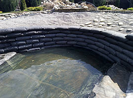 Применение мешков из геотекстиля в прудостроительстве. Изготовление зоны регенерации.