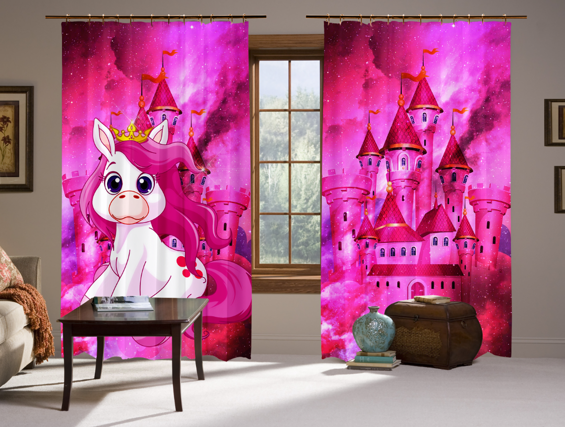 Штори 3D Unicorn & castle in sky, комплект з 2-х штор