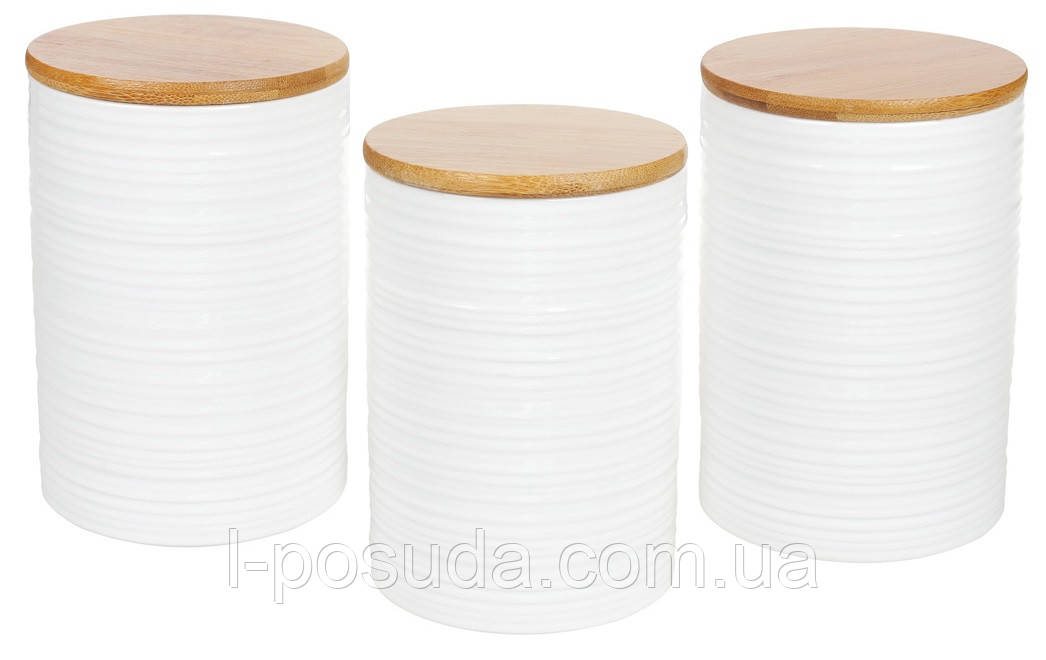 Набір (3шт) керамічних банок Білі лінії 650мл для зберігання, фото 1