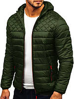 Куртка чоловіча демісезонна Hot весняна осіння хакі з капюшоном утеплена стьобана вітрівка пуховик