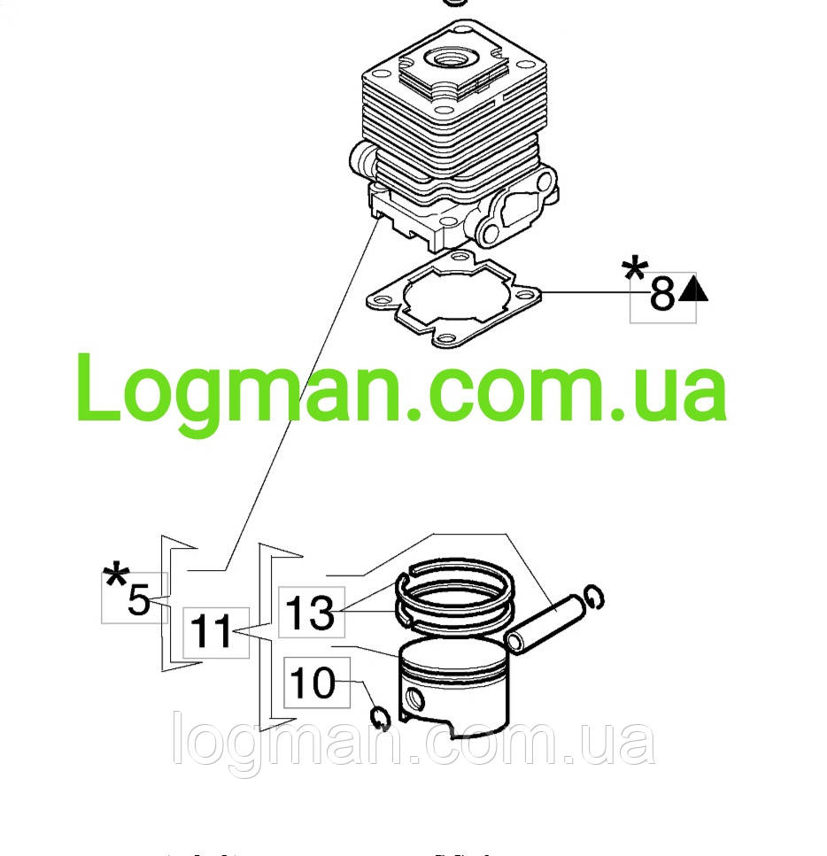 Поршнева для Oleo-Mac 753,755,453,530,550 на мотокосу Олео-Мак