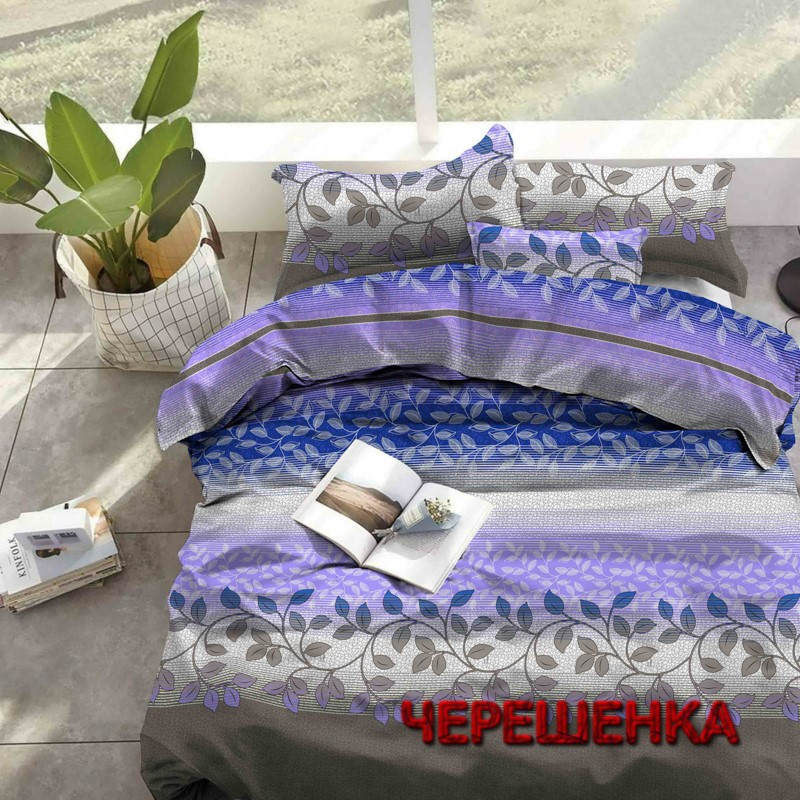 Тканина для постільної білизни Бязь "Gold" GLL13149blue (50 м) синя з рослинним принтом