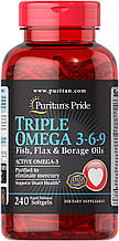 Жирні кислоти Puritan's pride Triple Omega 3-6-9 Fish, Flax & Borage Oils 240 softgels