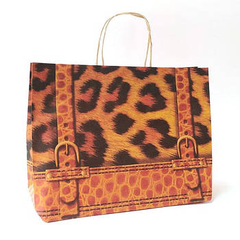 Подарунковий пакет з крафту 33х24х10 см, №57 Леопардовий