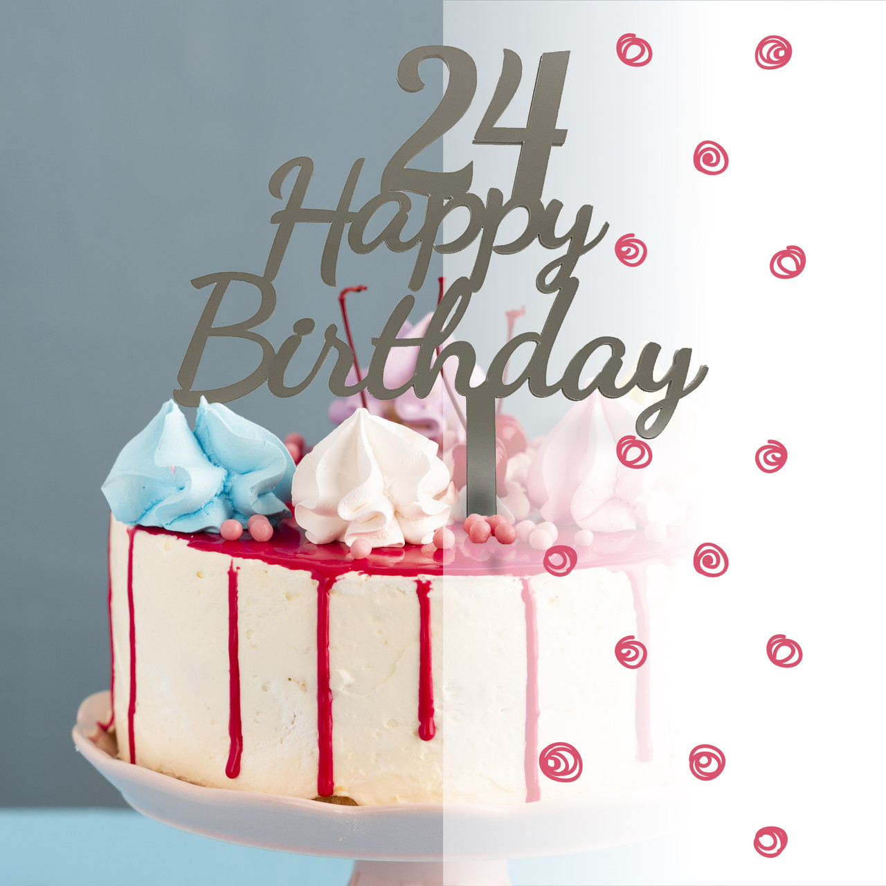 Топер фігурка на торт дзеркальний двосторонній "Happy Birthday з цифрою" Manific Decor (золотий, срібний)
