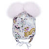 Демісезонна двошарова шапка із зав'язками з натуральним помпоном Лісові звірятка ТМ David's Star, фото 3