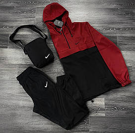 Костюм Спортивний чоловічий Найк, Nike червоний чорний. Барсетка в Подарунок Анорак + штани комплект