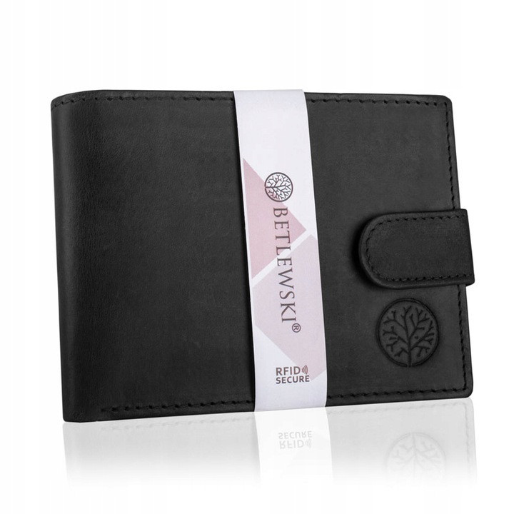 Чоловічий шкіряний гаманець Betlewski з RFID 9,5 х 12,5 х 2,5 (BPM-HT-60) - чорний